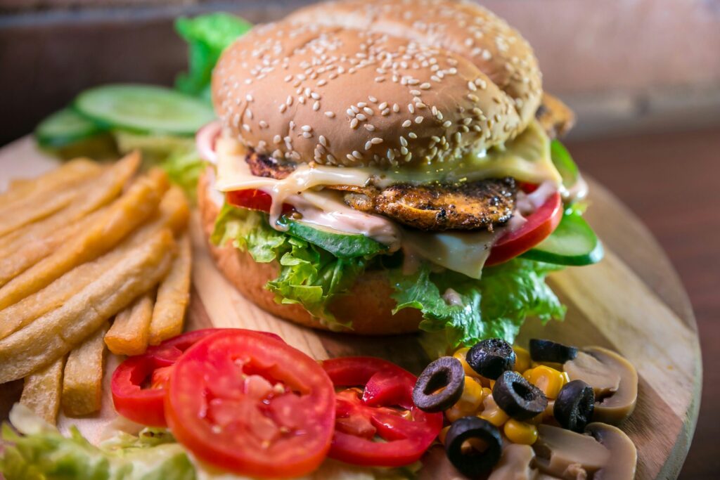 Crispy chicken burger with fries from the Burger King menu range