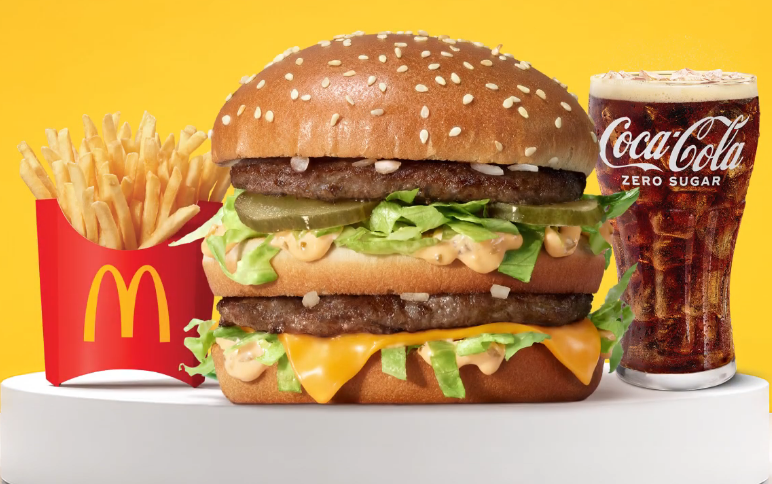 McDonald's meal with a burger, fries and a Coke, illustrating McDonald's breakfast menu prices in South Africa